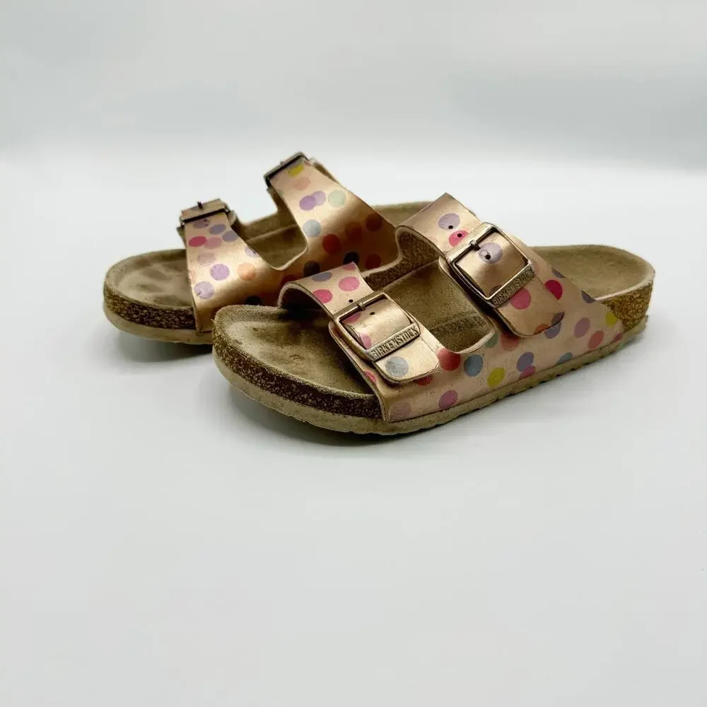Birkenstock Arizona Kids Sandals in Electric Metallic Copper Dots Size 32